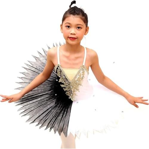 2019 New Childrens Ballet Skirt Swan Costumes Black and White Sling Dance Tutu Skirt Stage Clothes For Girls