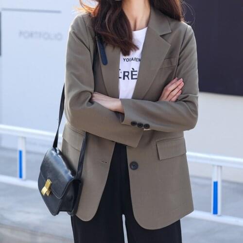 Women Blazer jackets coats Oversized Casual Loose Single Breasted Femme Pockets Side Split England Korean Outerwear