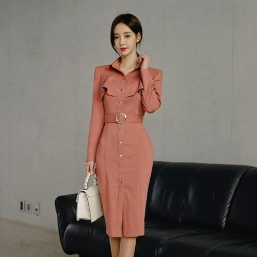 Spring Summer Sheer Work Office Ladies Dresses Long Sleeve Corset Midi Casual Elegant Dress Plus Size Singer Breasted Wrap Dress