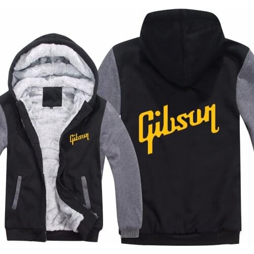 Winter Warm Guitar brand Gibson Logo Mens Zipper Hoodies Fleece Thicken Music Fans Fashion Jacket Sweatshirt Coat