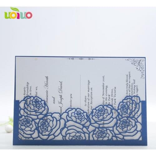 10Pc sea blue rose flower Romantic Party Delicate Carved Invitation Card initial Pattern Hollow Wedding Invitation Envelope