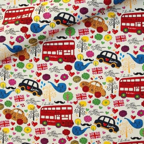 145cmx50cm Cotton Canvas Fabric for handmad, bed, bag, curtain - Bus,Car,Flower,Tobacco Pipe and Heart