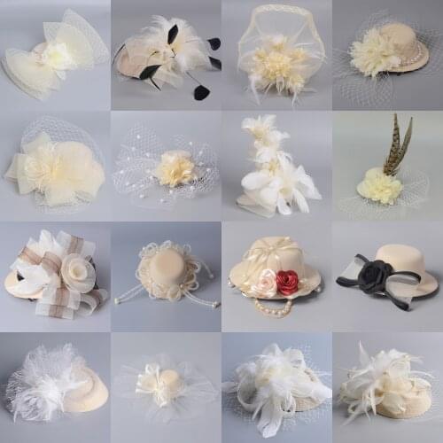 16design Women Lady Ivory Fascinators Flowers Church Pillbox Hats Lace Feathers Veils Hair Clips Pin Cocktail Weddings Hairpiece