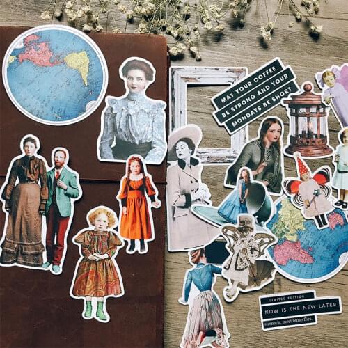 19PCS Vintage Ephemera Stickers DIY Scrapbooking Album junk journal Diary week Happy Planner Decoration Stickers