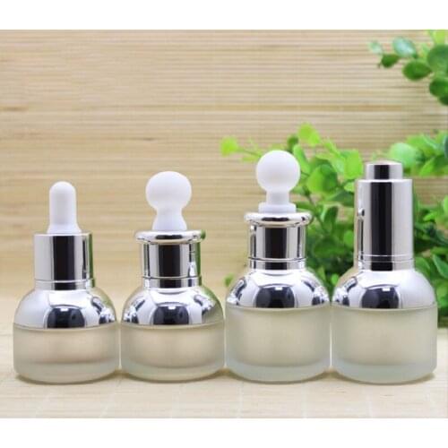 20ml frosted glass bottle with silver shoulder silver collar for oil/essence/serum/liquid/skin care dropper bottle