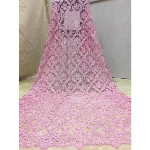 2021 High Quality Embroidered Mesh Nigerian Net Lace Fabric France Tulle Lace Fabric African Lace For Party Dress Popular Pink