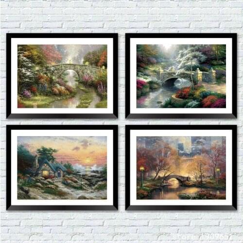 No frame Thomas stone bridge scenery oil painting canvas printings oil painting printed on cotton wall art decoration picture