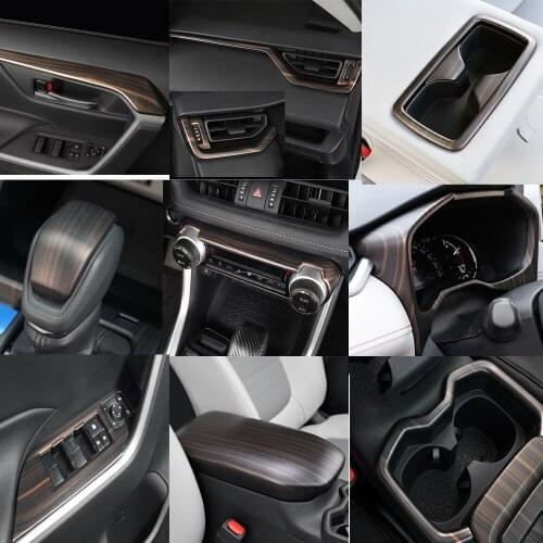 For Toyota RAV4 2019 2020 Car Interior Peach Wood Decoration Accessories Instrument Console Gear Water Cup Cover Air Vent Trims
