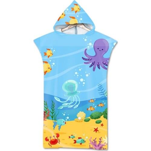 Ocean Series Microfiber Hooded Bath Robe Surf Poncho Towel for Swimming Beach Diving Suit Change Robe Women Bathrobe Beachwear