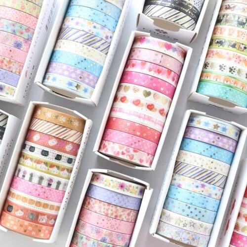 Domikee New candy gold foil journal diary deocration DIY washi tape school girls craft masking tape rolls set stationery 10pcs