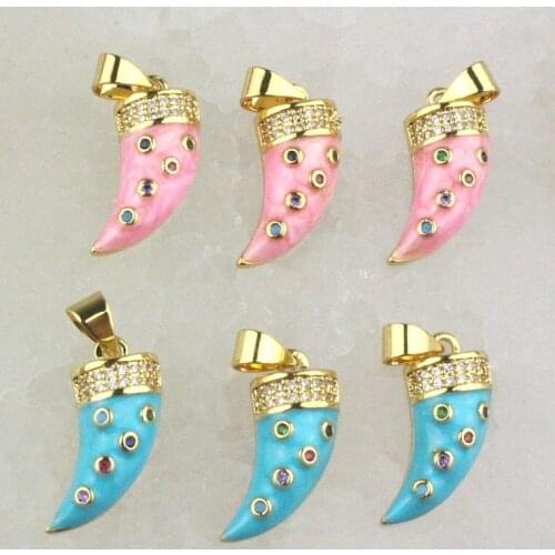 20*8mm 20pcs/lot fashion colorful enamel with cz pendant,horn shape enamel charm,bracelet/necklace jewelry accessories wholesale