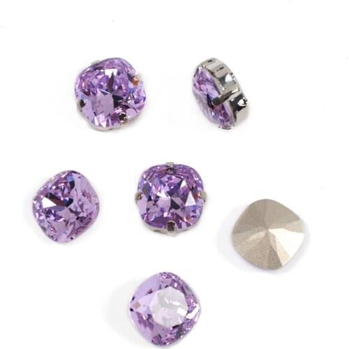 Violet Cushion Cut K9 Glass Rhinestones Strass Crystal Pointback Rhinestones Glue on Garment Crafts Jewelry Accessories