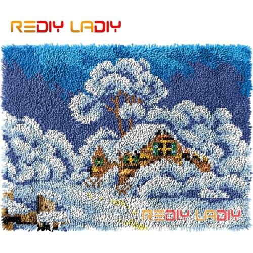 Latch Hook Rug Winter Country DIY Carpet Rug Kits Chunky Yarn Needlework Knitted Floor Mat Crocheted Lush Cushion Arts & Crafts