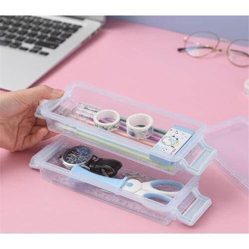 Creative Double Layers Pencil Box Portable Clear Pencil Case Large Capacity Glasses Case Students Kawaii Stationery Storage Box