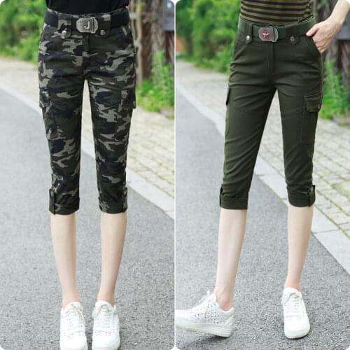 Summer Womens Tactical Army Camouflage Straight Knee Length Short Trousers Outdoor Female Hiking Climbing Capris Cargo Shorts