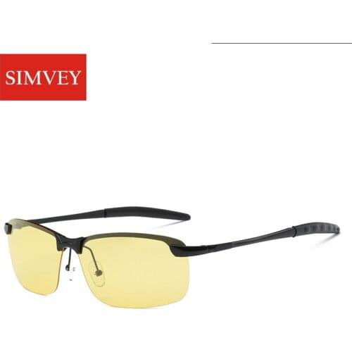 Simvey Mens Polarized HD Night Vision Driving Glasses Rimless Aluminum Alloy Anti Glare Vision Driver Goggles Glasses