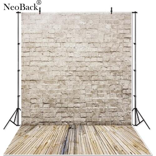 NeoBack Vintage Brick Wood Floor Portrait Photo backgrounds Tan Tone Brick Wall Wood Floor Studio Photography Backgrounds