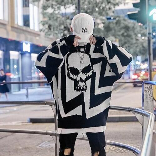 Autumn winter 2021 skulls oversized men sweater hip hop pull homme plus size pullover women warm knitted sweaters korean clothes