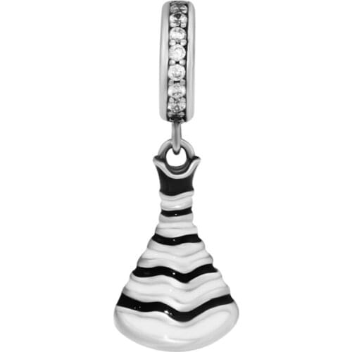 Fits for Pandora Charms Bracelets FANDOLA Dress Beads with White & Black Enamel 100% 925 Sterling Silver Jewelry Free Shipping