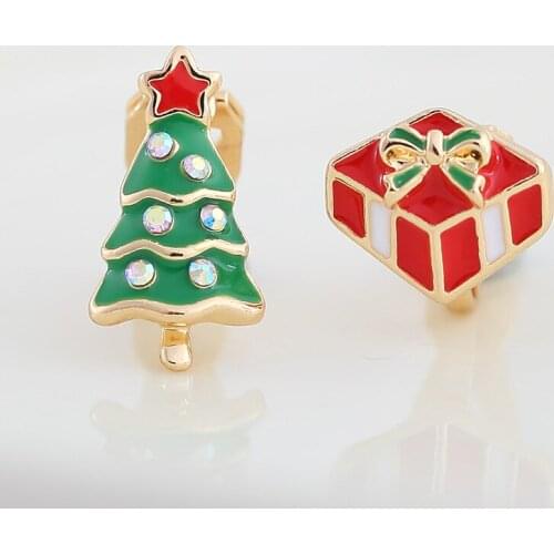 Anti allergy Christmas tree stud earrings small cute Christmas gift crystal drop oil ear clips Jewelry irregular wholesale
