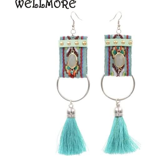 WELLMORE Ethinc ribbon, crystal earrings long tassel earrings drop earrings for women party jewelry E171026-1