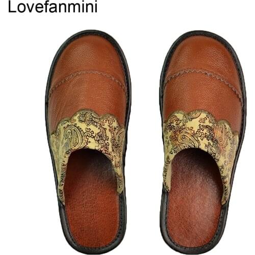 Genuine Cow Leather slippers couple indoor non-slip men women home fashion casual single shoes PVC soft soles spring summer 512