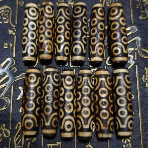 Tibet 21 Eyes Totem 14*56mm Carved Light Lines Dragon Pattern Black Agate DZI Beads Men&Women Jewelry Necklace DIY Free Shipping