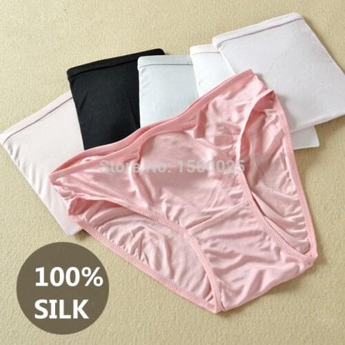 Top 100% Mulberry Silk Panties Women Mid waist Seamless Comfortable Antibiotic Plus Size Briefs M/L/XL Free Shipping