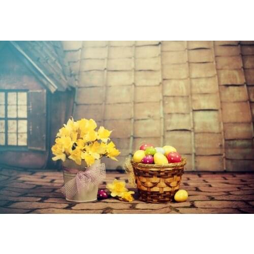 VinylBDS Background 5X7FT Cesta De Pascua Backdrop Easter Basket and Eggs Backdrops Easter Photography Backdrop for Kids