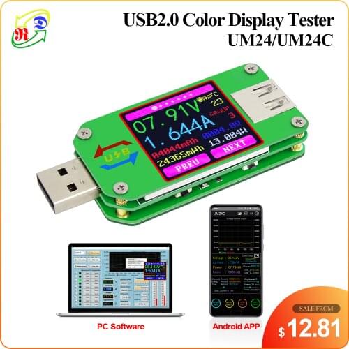 RD UM24 UM24C APP USB 2.0 LCD Display Voltmeter ammeter battery charge voltage current meter multimeter cable measure Tester