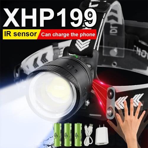 XHP199 Most Powerful IR Sensor 16 Core Fishing Headlamp Head Flashlight Rechargeable Led Headlight 18650 Usb Led Head Lamp Light