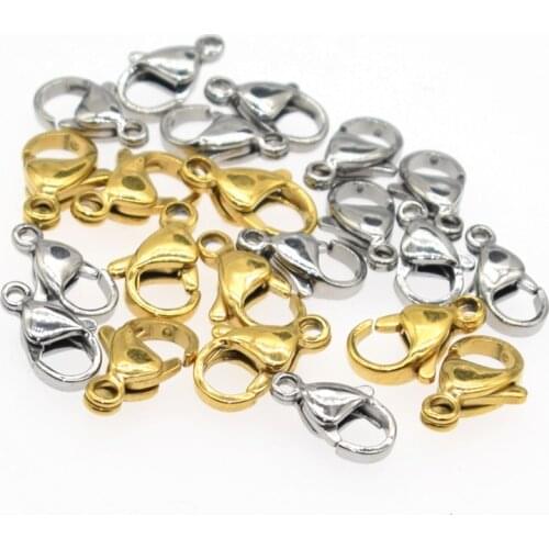 30pcs 100%Stainless Steel Gold Plated Lobster Clasp Hooks for Necklace&Bracelet Chain DIY Fashion Jewelry Findings 6Sizex2Color