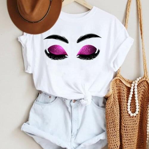2021 Women Sleep Eye Casual Cute Short Sleeve Fashion Cartoon Summer Lady Print Tee Stylish T Top Tshirts Clothes T-Shirt