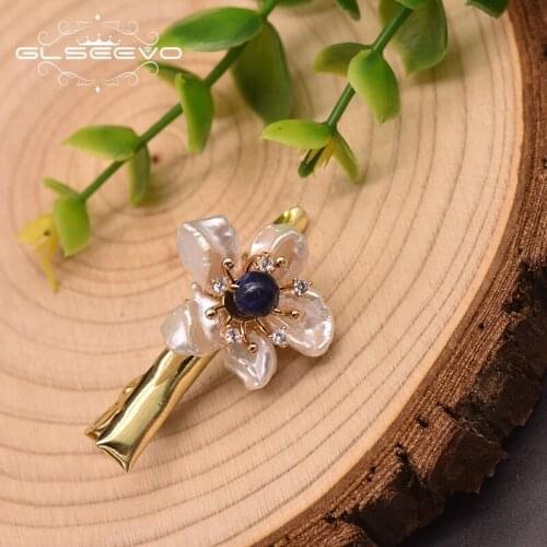 GLSEEVO Natural Freshwater Baroque Pearl Flower Hairpin Lapis Lazuli Hair Accesories Women Air Express Luxury Jewelry GH0024B