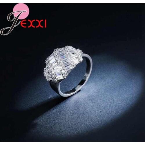 Women Geometric Rings With Cubic Zircon Fashion --Silver Bridal Wedding Jewelry Bands Style Party Finger Ring