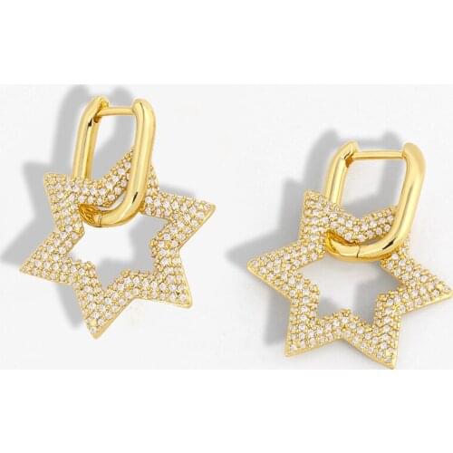 Cute Star Drop Earrings For Women Crystal Huggie Earrings Dangle CZ Pave Stone Gold Filled Statement Party Jewelry Gifts ersu12