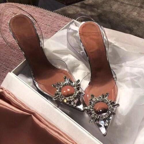 2019 Summer Women Elegant Pumps Sky High Heels Bling Crystal Shoes Woman Sexy Ladies Party Club Dress Transparent Slippers A196