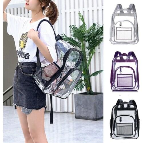 Women Transparent Women Backpacks Clear Pvc Teenager Girls Zipper Student School Backpack Travel Bag Mochila Feminina