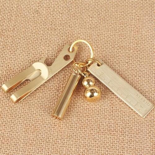 1 pcs Mini Vintage Thicken Brass Handy Straight Ruler Copper Metal Natural Color EDC Tools as Key Pendant Bookmark 6 cm
