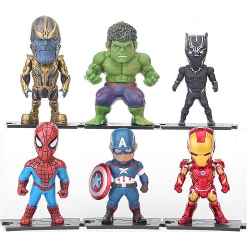 10CM Q Posket Marvel Avengers Iron Man Spiderman Thor Model Figure Toys for Children Gifts Car Cake Collection Decoration