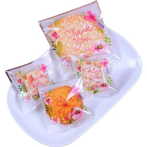100Pcs Plastic Bags Thank you Cookie&Candy Bag Self-Adhesive For Wedding Birthday Party Gift Bag Biscuit Baking Packaging Bag