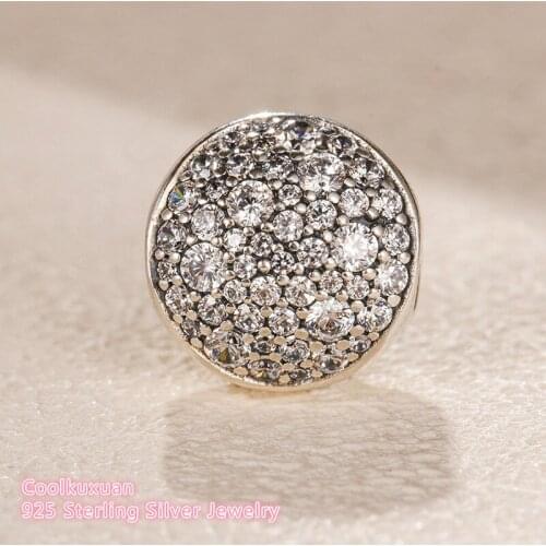 100% 925 Sterling Silver Pave Sphere Charm, Clear CZ beads Fit Original Brand Charms Bracelet DIY jewelry Winter
