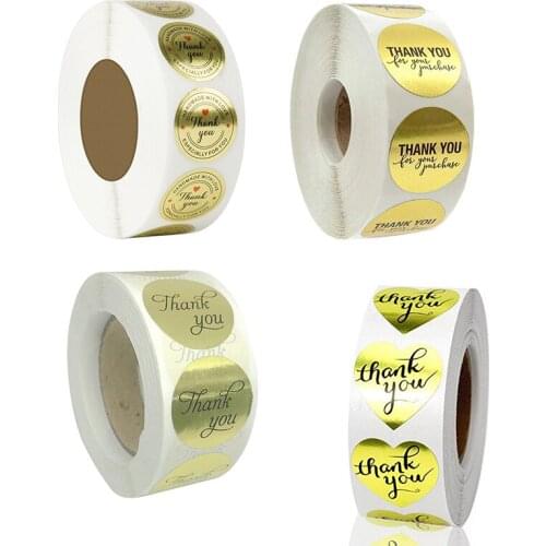 500Pcs Gold Packaging Sticker Round/Heart Shape Sealing Label Thank You Baking Food Decor Stickers 2.5cm Stationery Sticker