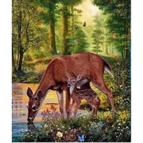 5D DIY Diamond Painting Animal Painting Square/Round Diamond Fawn Drinking Water Picture Cross Stitch Embroidery Decor TX092