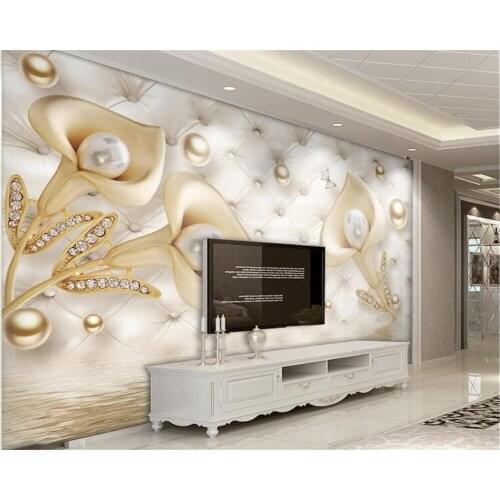 Beibehang Custom wallpaper mural 3d high-grade jewelry calla lily stereo soft pearl background wall wall paper home decor