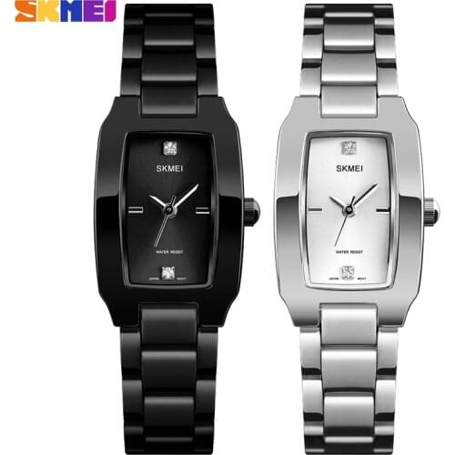 SKMEI Top Brand young classic luxury Rectangle quartz watch for Womens fashion watch with steel wristband Luxury Gifts For Women