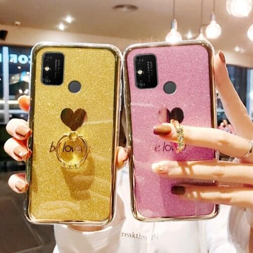 Glitter Bling Ring Holder Soft Cover For Huawei Honor 9A 9S 9C 9X 10X Lite 20S 20E 10i 30i 30S Y8P Y7A P Smart 2021 P30 Pro Case