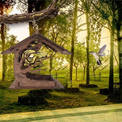 Hot Sale Bird Feeders Charming DIY Wooden Pet Home Garden Gift Courtyard Villa Balcony Feeder Garden Decoration Миски и поилки