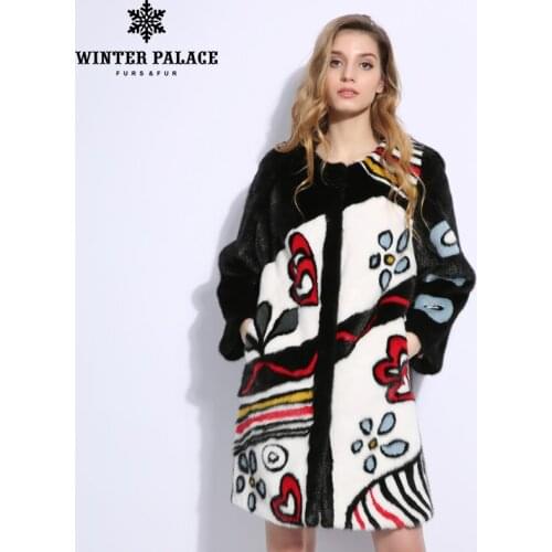 Playful pattern mlnk coat Round neck mlnk coats women real fur mlnk fur coat Imported velvet level