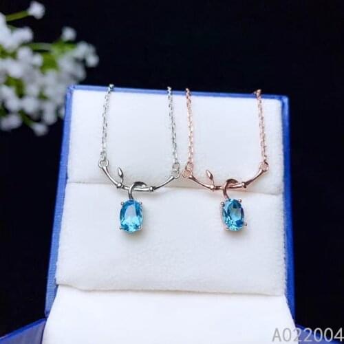 KJJEAXCMY Fine Jewelry 925 Sterling Silver inlaid Natural blue topaz Female Pendant Necklace trendy Support Detection